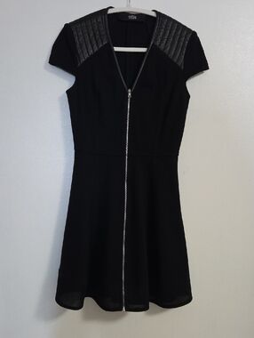 Cut25 by Yigal Azrouel Black Zipper Front Dress with Leather Shoulders And Mesh
